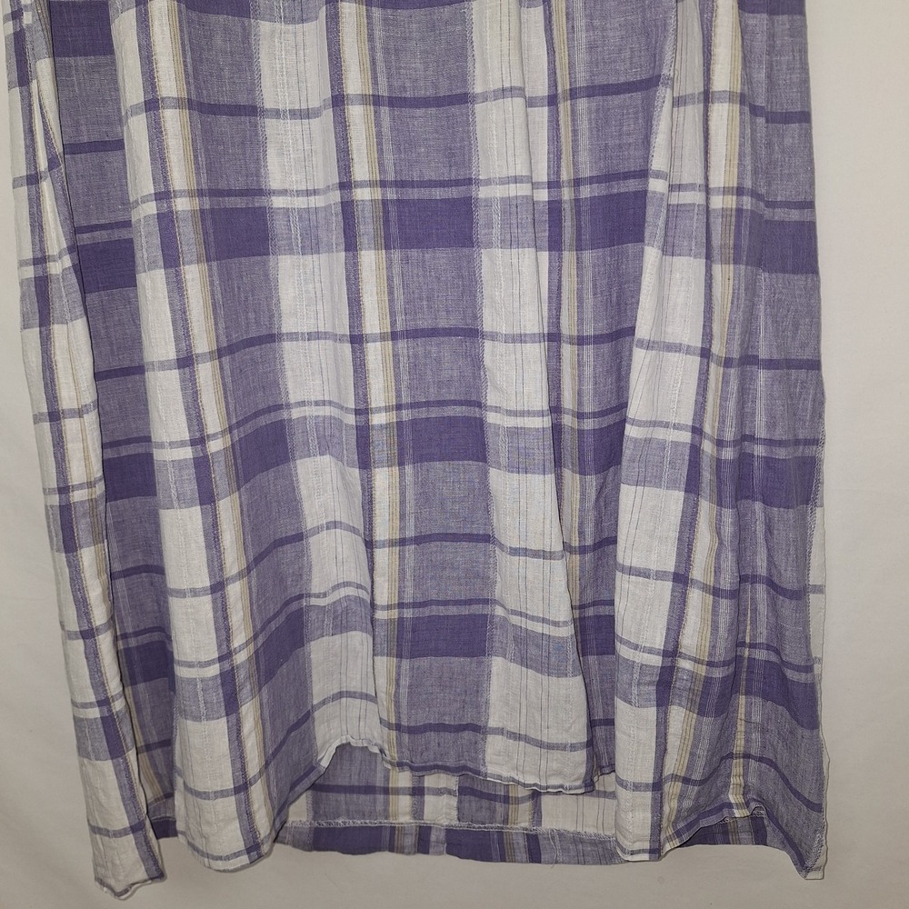 Vintage 90s Periwinkle White Plaid Linen Blend Dress 12 VTG Midi Cottagecore - Picture 5 of 16
